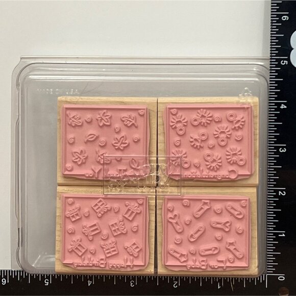 STAMPIN' UP! FABULOUS FOUR Wood Mounted Rubber Stamp SET BABY BIRTHDAY CONGRATS - Picture 3 of 5